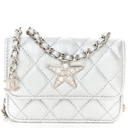 Chanel Metallic Goatskin Quilted Crystal CC Walk Of Fame Clutch With Chain Silver 10 of 13