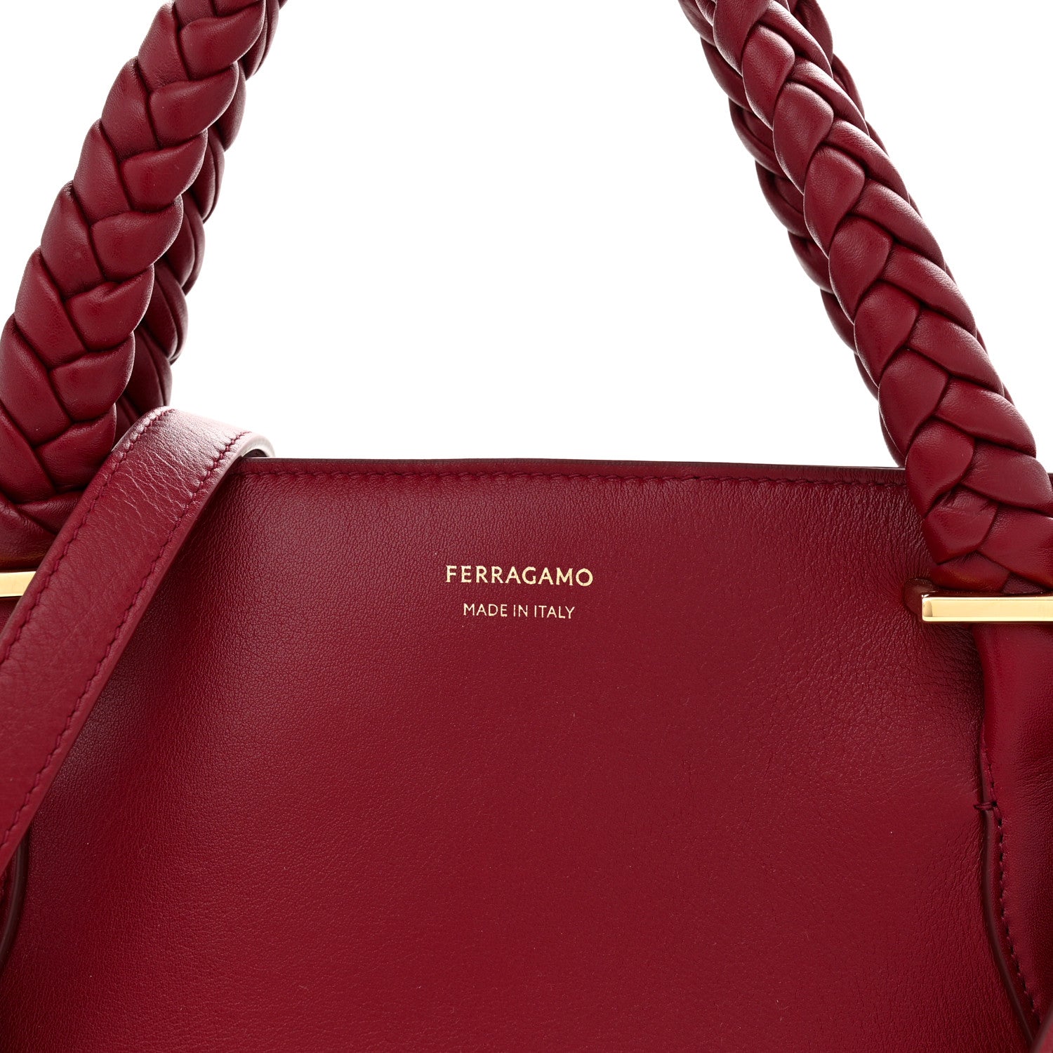 Salvatore Ferragamo Calfskin Braided Small Blossom Top Handle Bag Burgundy 7 of 9