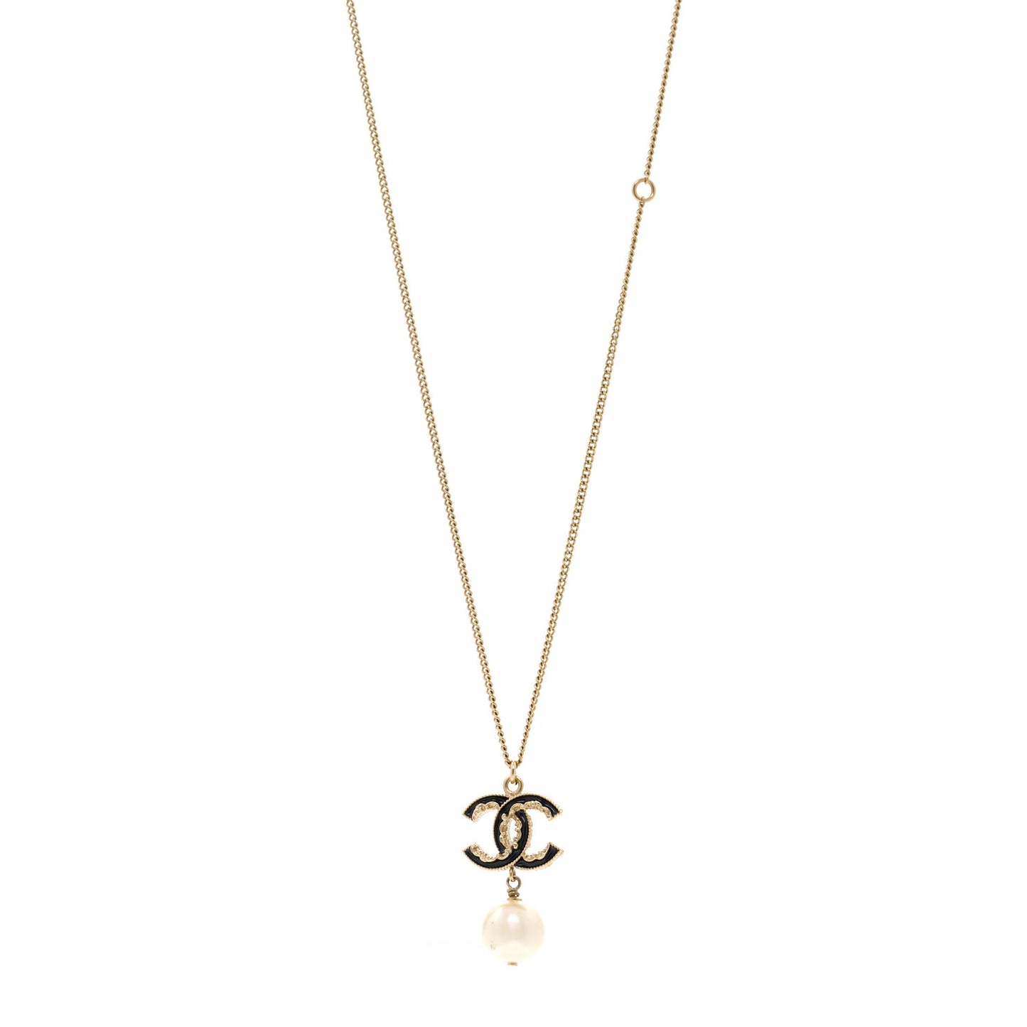 Enamel Pearl CC Baroque Drop Necklace Black Gold