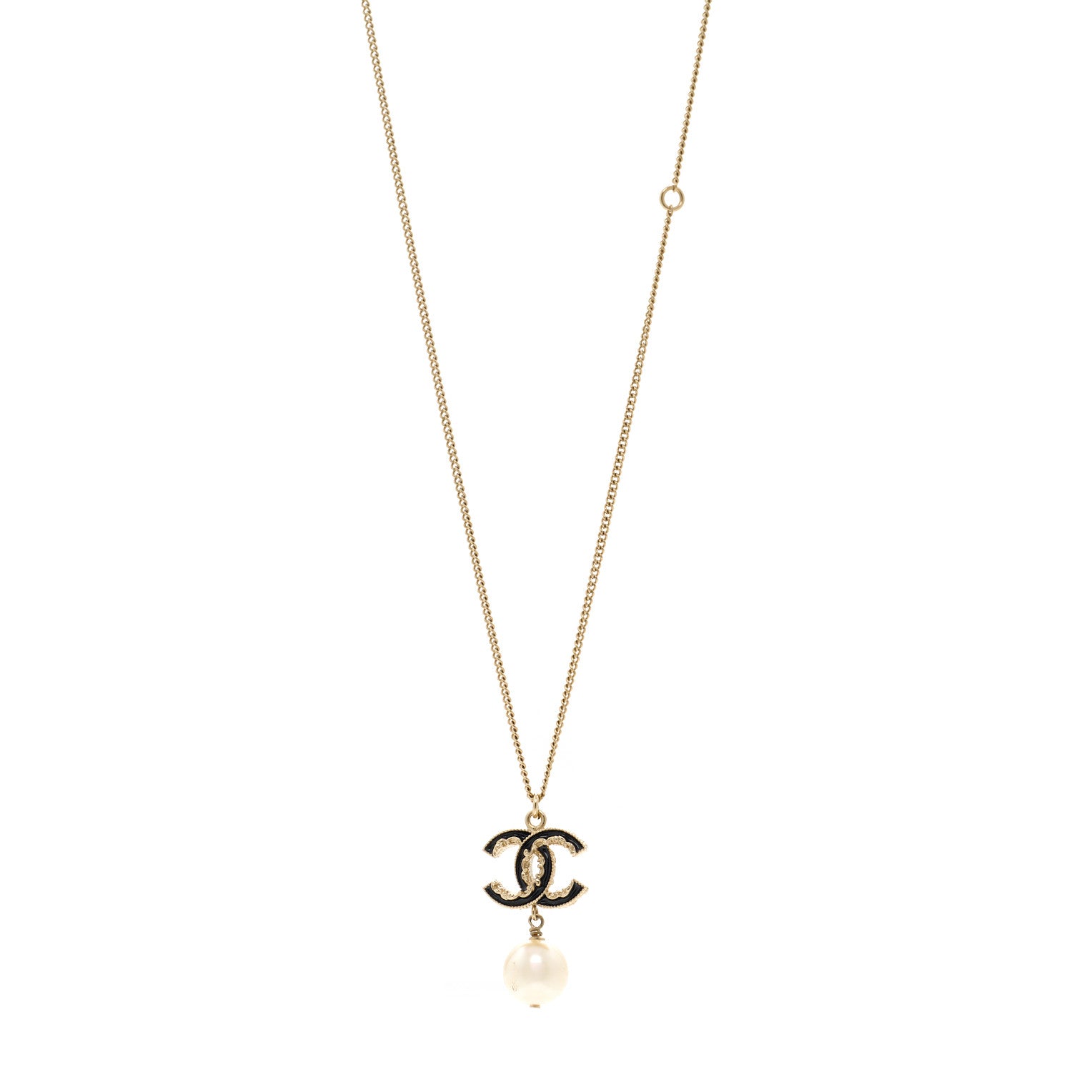 Chanel Enamel Pearl CC Baroque Drop Necklace Black Gold 1 of 6
