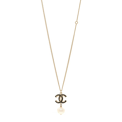 Chanel Enamel Pearl CC Baroque Drop Necklace Black Gold 1 of 6