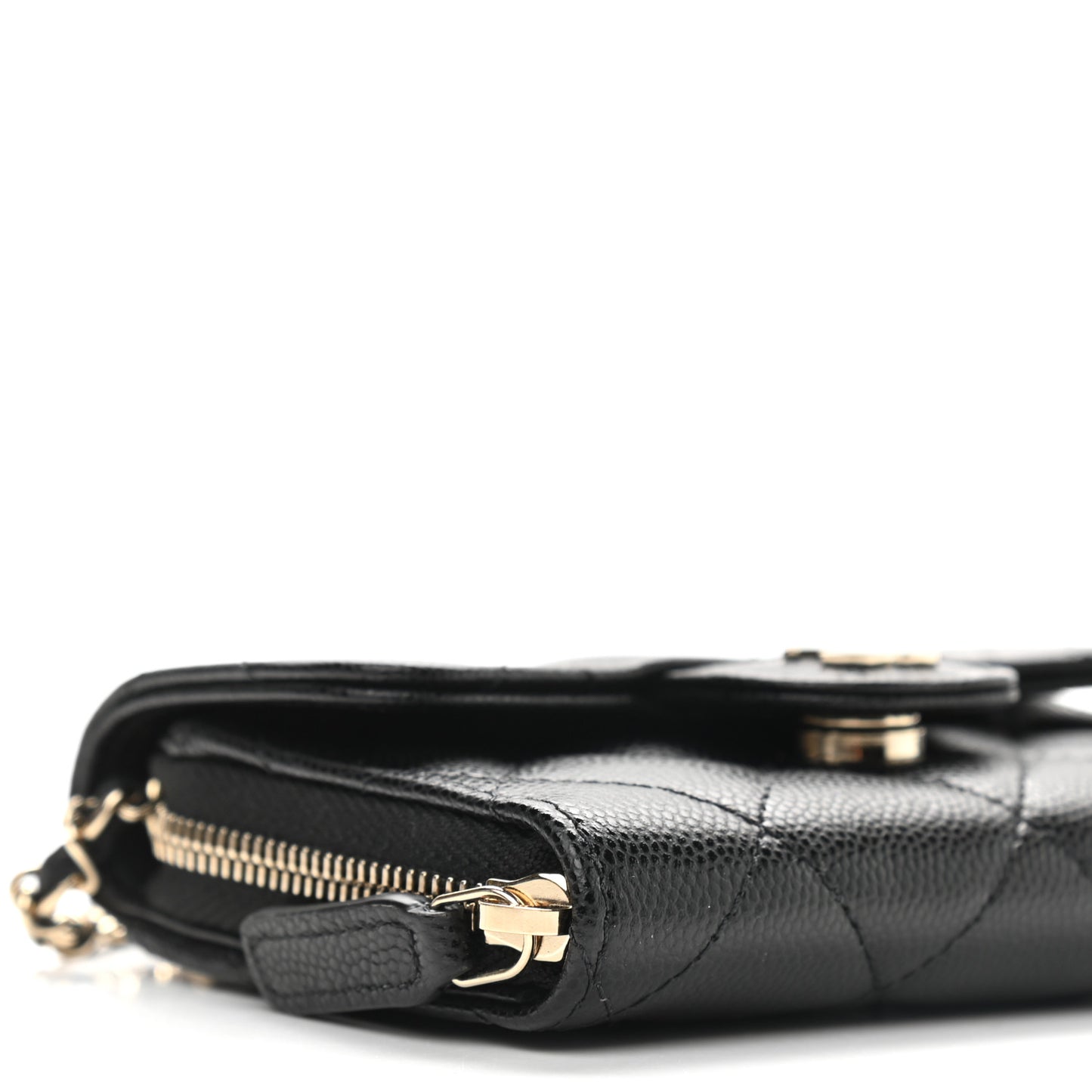 Caviar Quilted Flap Zip Card Holder On Chain Black