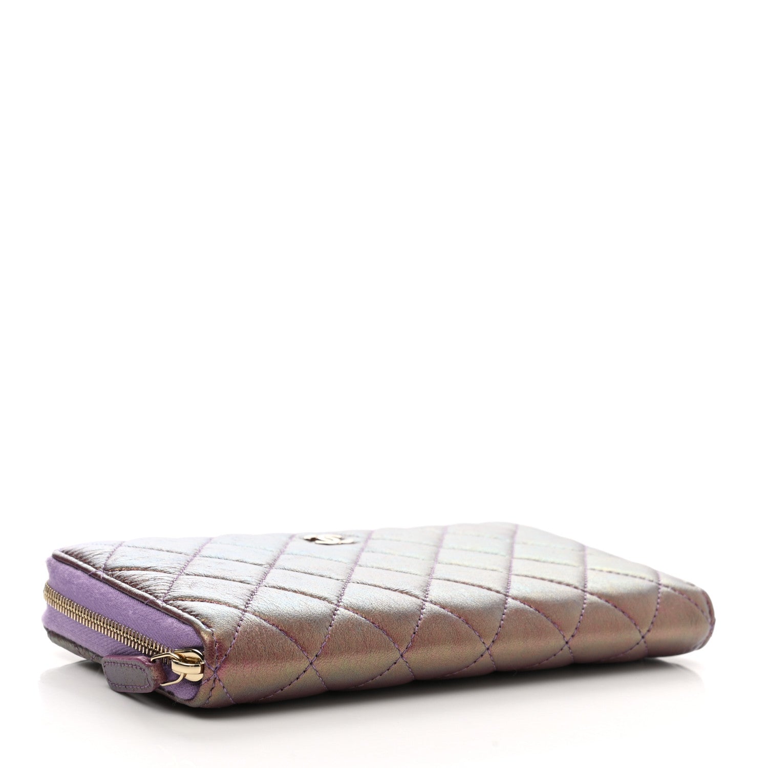 Chanel Iridescent Lambskin Quilted Large Gusset Zip Around Wallet Purple 4 of 9
