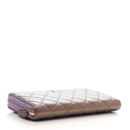 Chanel Iridescent Lambskin Quilted Large Gusset Zip Around Wallet Purple 4 of 9