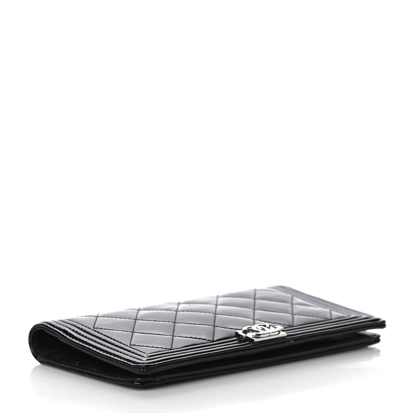 Patent Calfskin Quilted Boy Yen Wallet Black