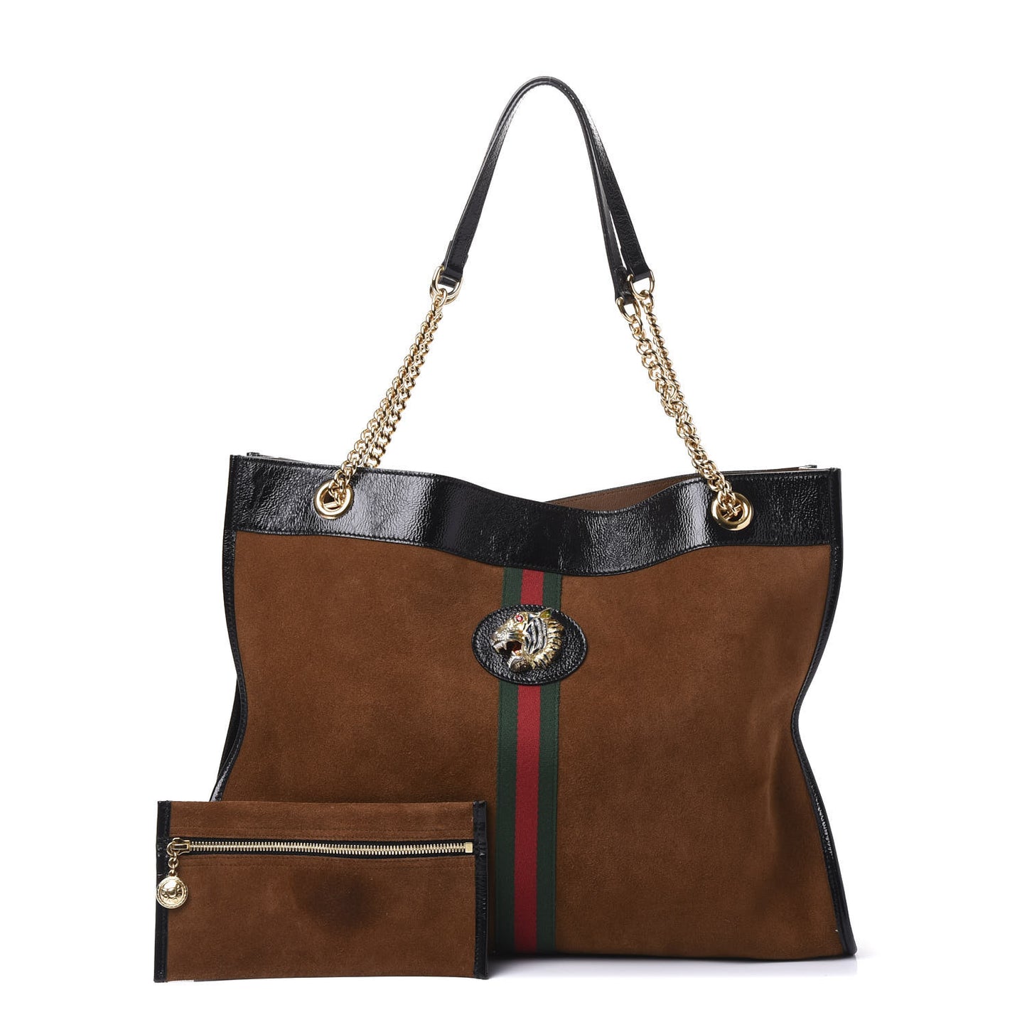 Suede Patent Large Rajah Chain Tote Nocciola Black