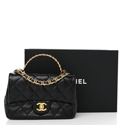 Chanel Shiny Lambskin Quilted Golden Links Top Handle Flap Black 11 of 11