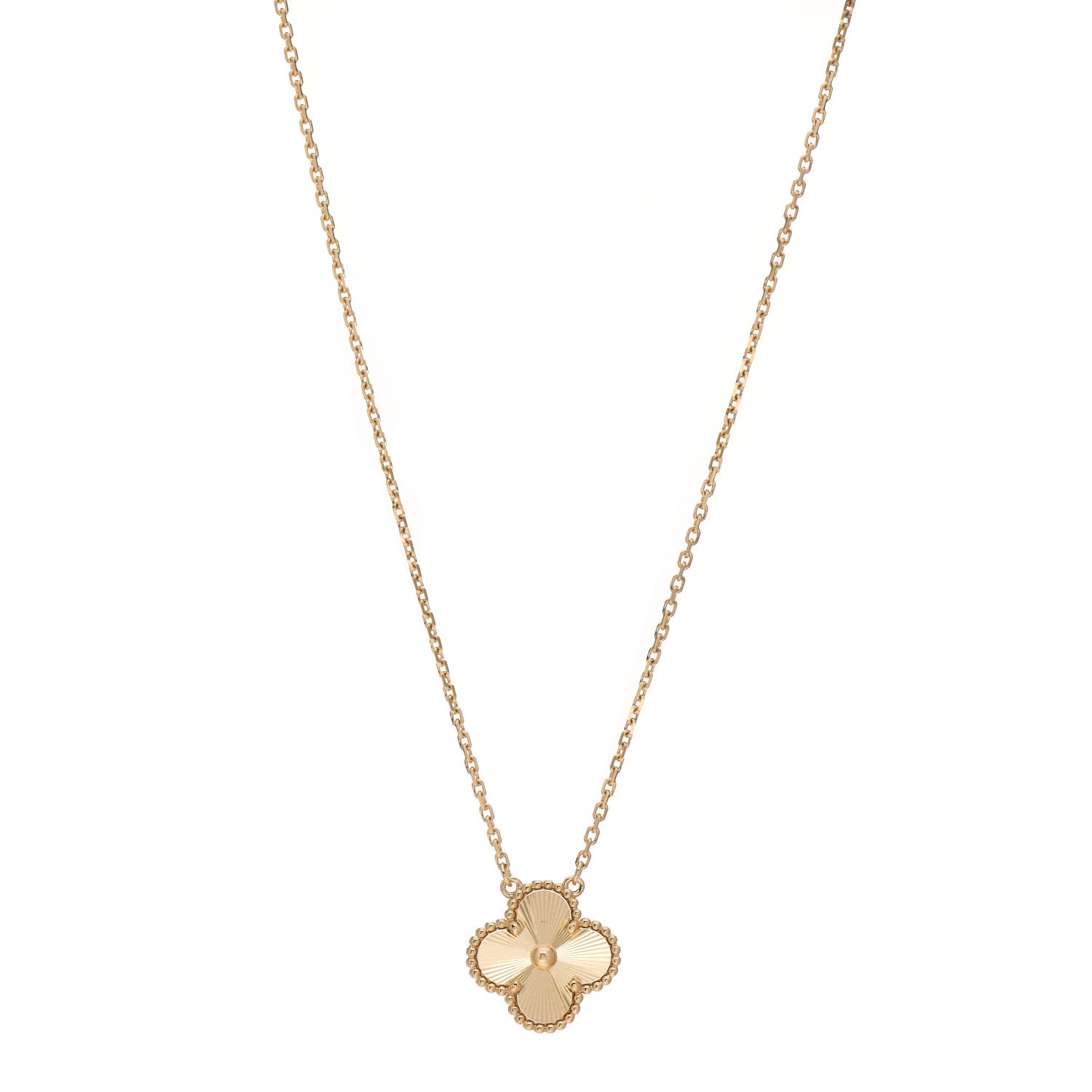 Van Cleef & Arpels 18K Yellow Gold Guilloche Vintage Alhambra Pendant Necklace 1 of 7