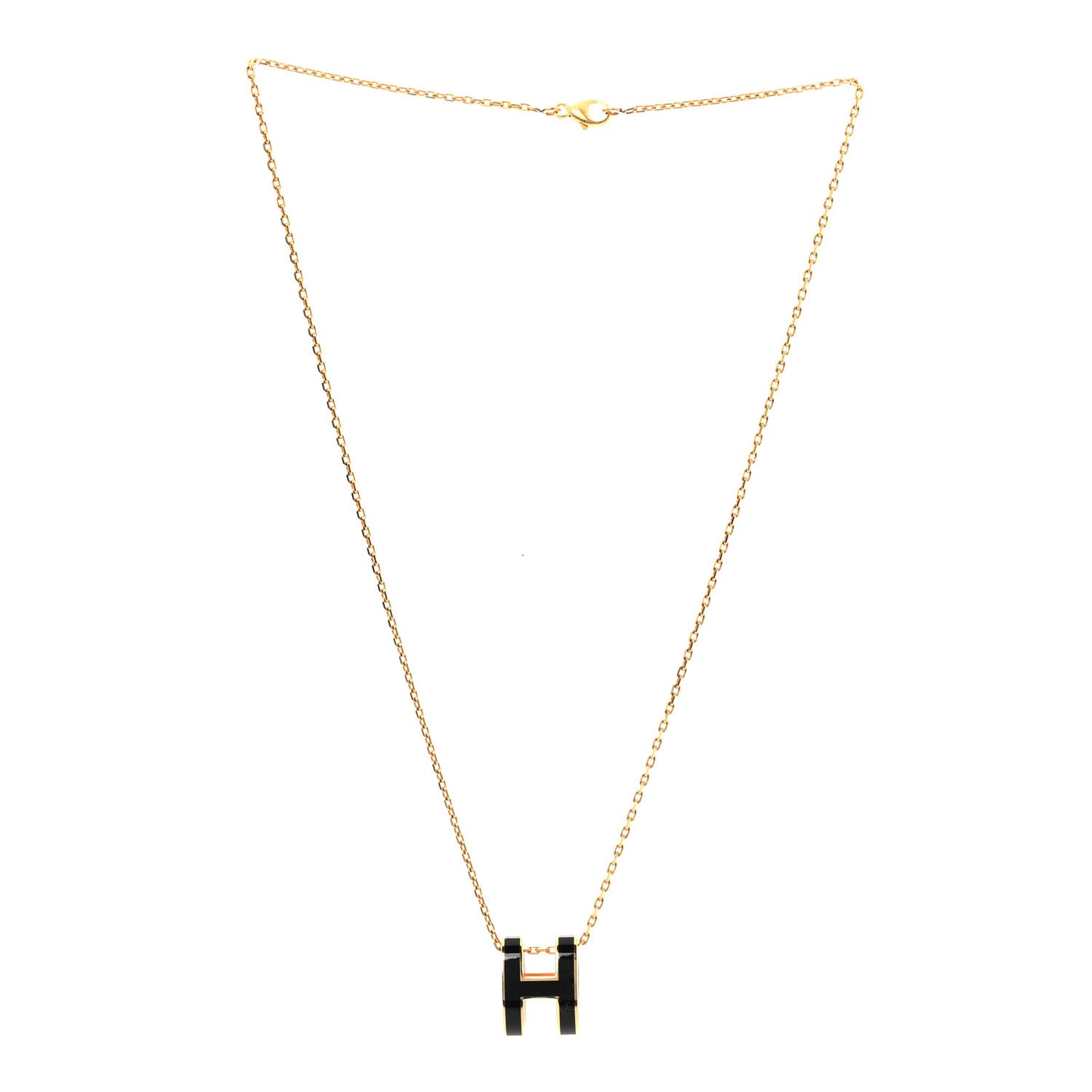 Lacquered Gold Pop H Pendant Necklace Black