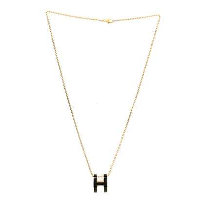 Hermes Lacquered Gold Pop H Pendant Necklace Black 3 of 5