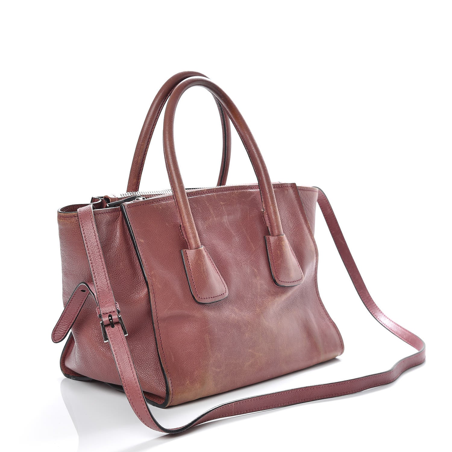 Prada Glace Calf Small Twin Pocket Tote Pink 3 of 23