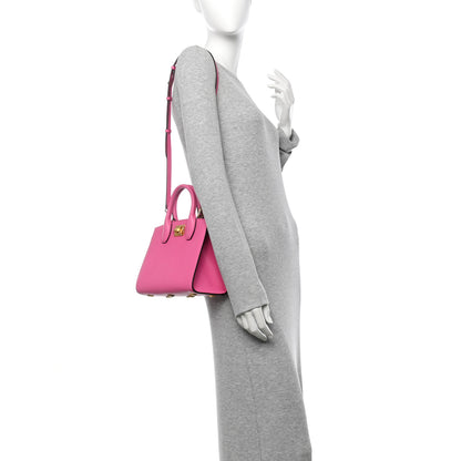 Salvatore Ferragamo Hammered Calfskin Small The Studio Box Bag Hot Pink 2 of 13