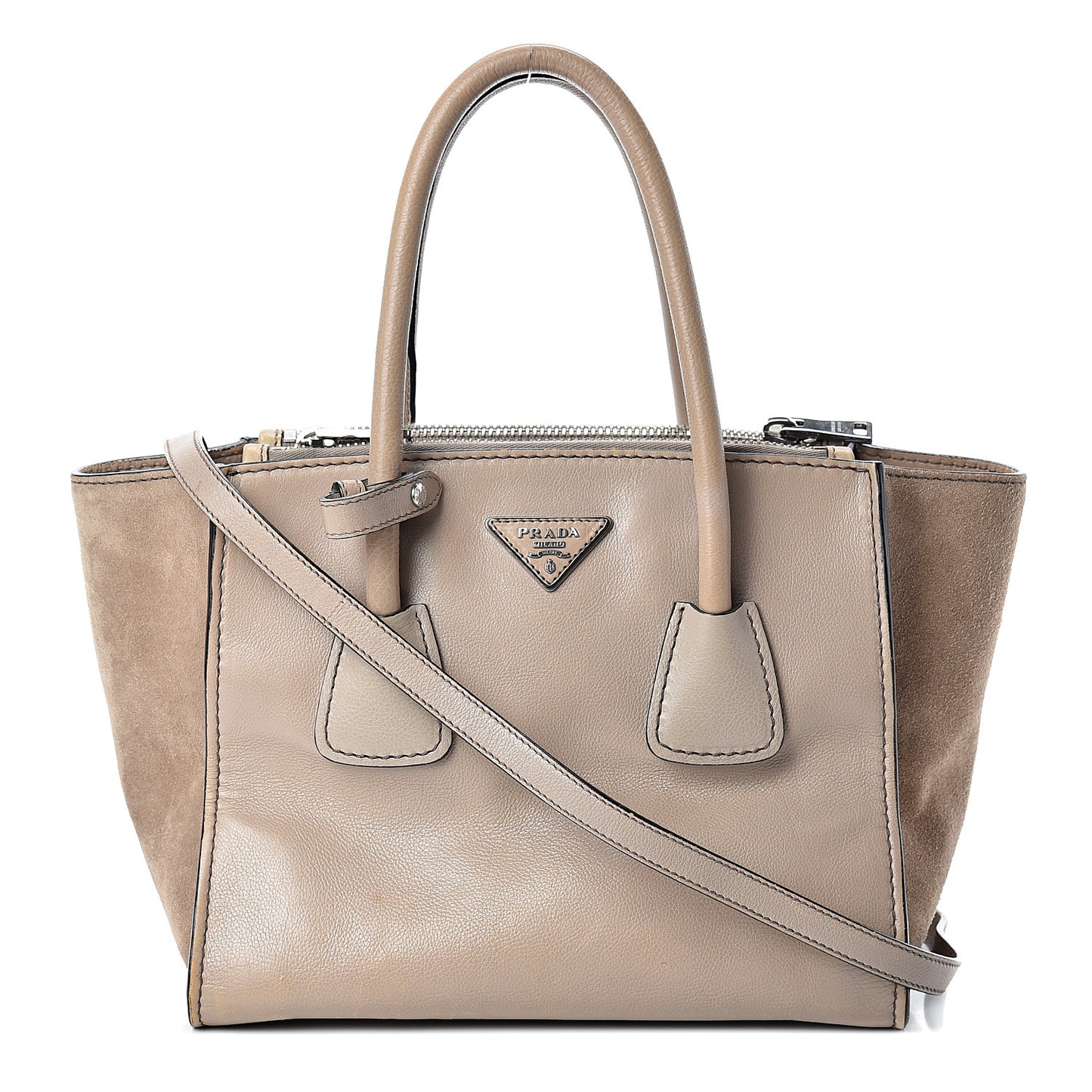 Glace Calf Suede Twin Pocket Tote Pomice