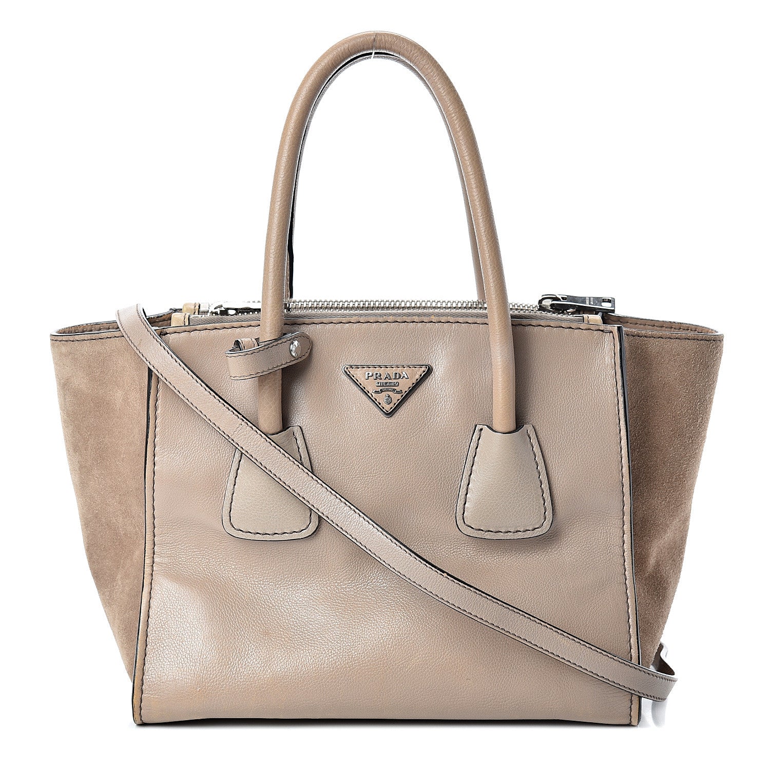 Prada Glace Calf Suede Twin Pocket Tote Pomice 1 of 21