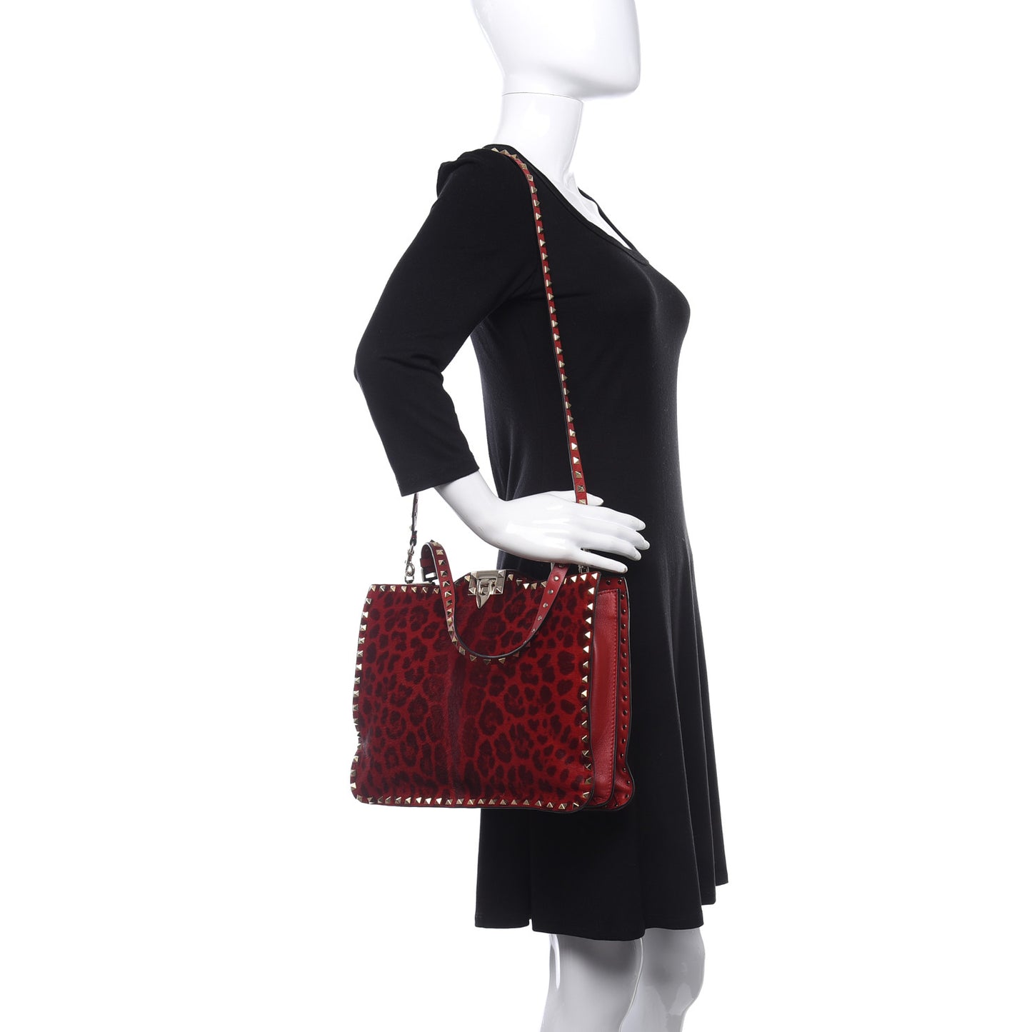 Calf Hair Leopard Print Tote Red