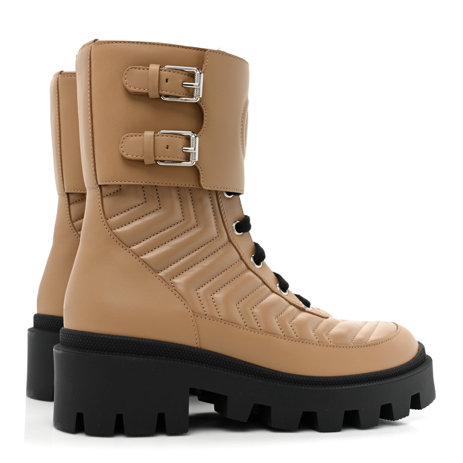 Gucci Nappa Frances GG Matelasse Platform Combat Boots 36 Natural Tan 4 of 9
