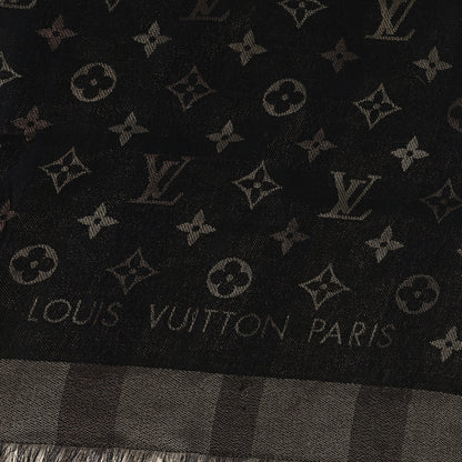 Louis Vuitton Silk Lurex Wool So Shine Monogram Shawl Black 2 of 3