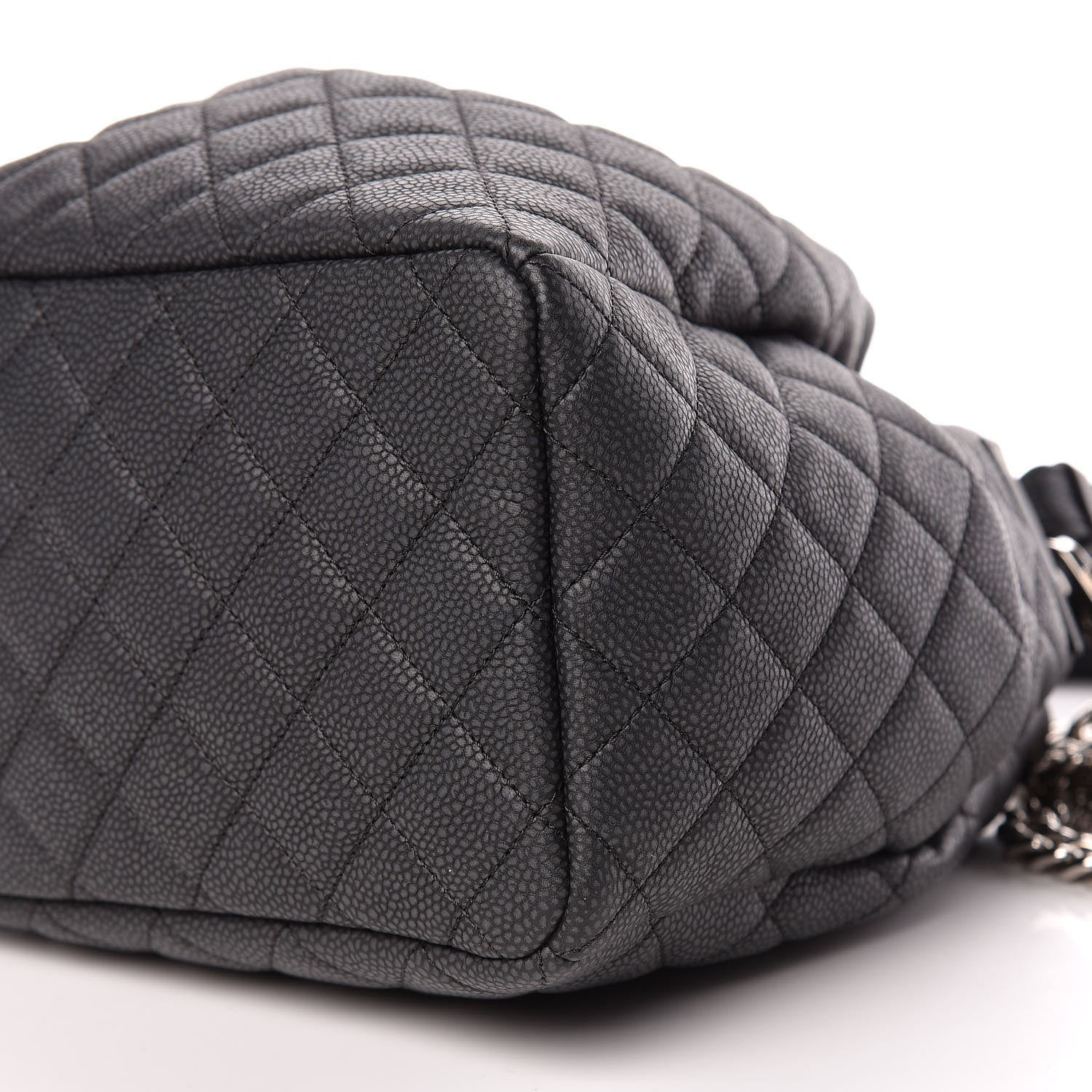 Chanel Caviar Flat Quilted CC Chain Bucket Drawstring Bag Black 9 of 9