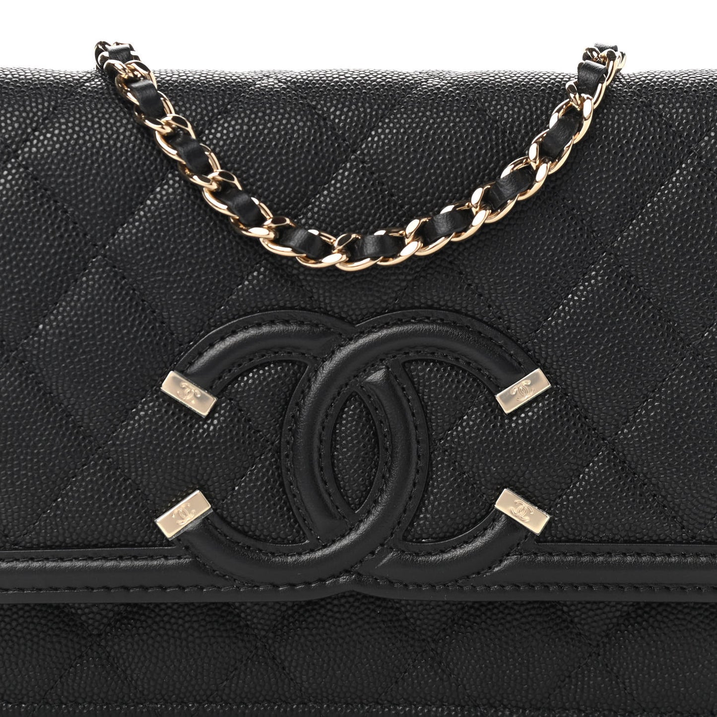 Caviar Quilted CC Filigree Wallet On Chain WOC Black