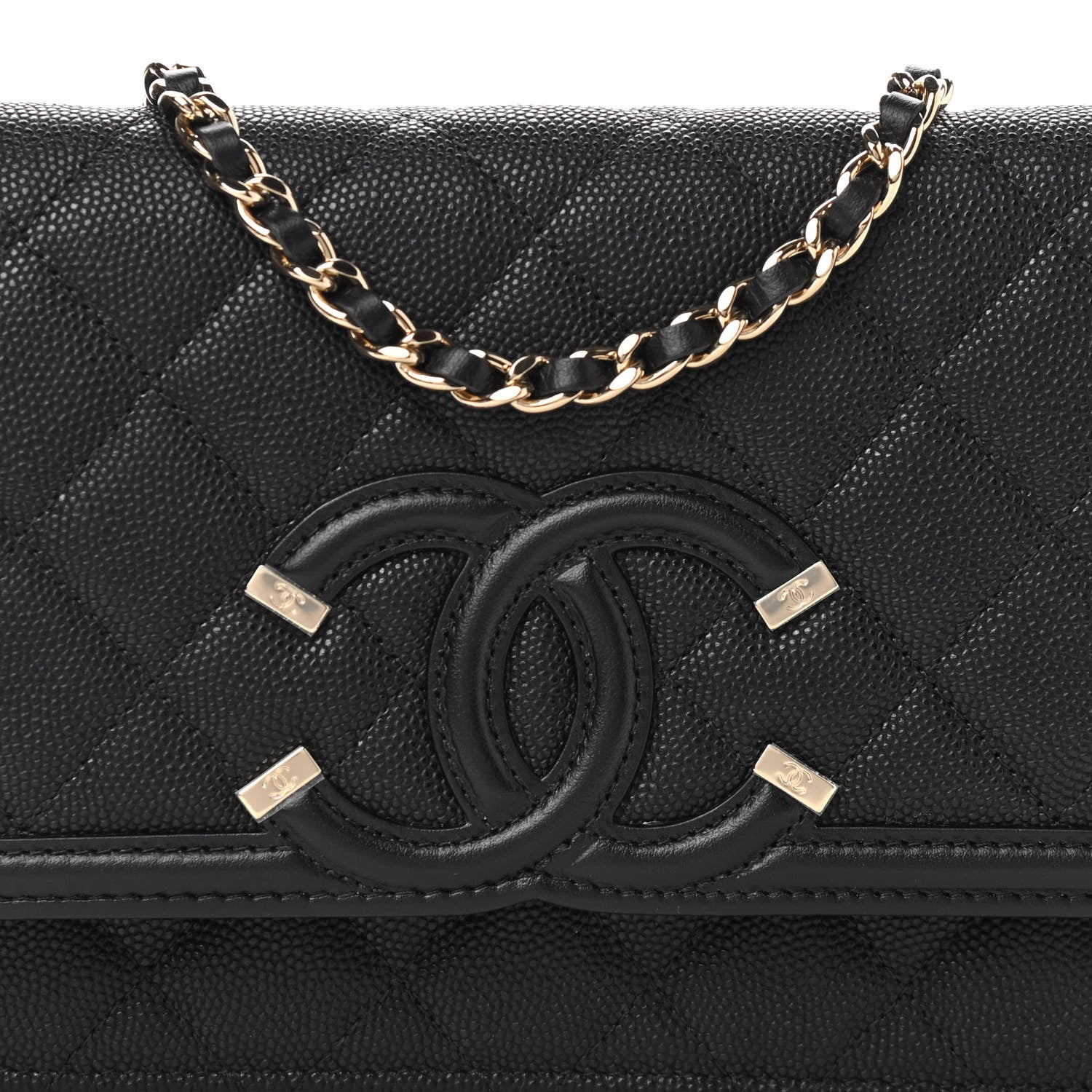 Chanel Caviar Quilted CC Filigree Wallet On Chain WOC Black 9 of 11