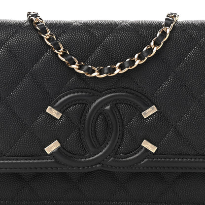 Chanel Caviar Quilted CC Filigree Wallet On Chain WOC Black 9 of 11