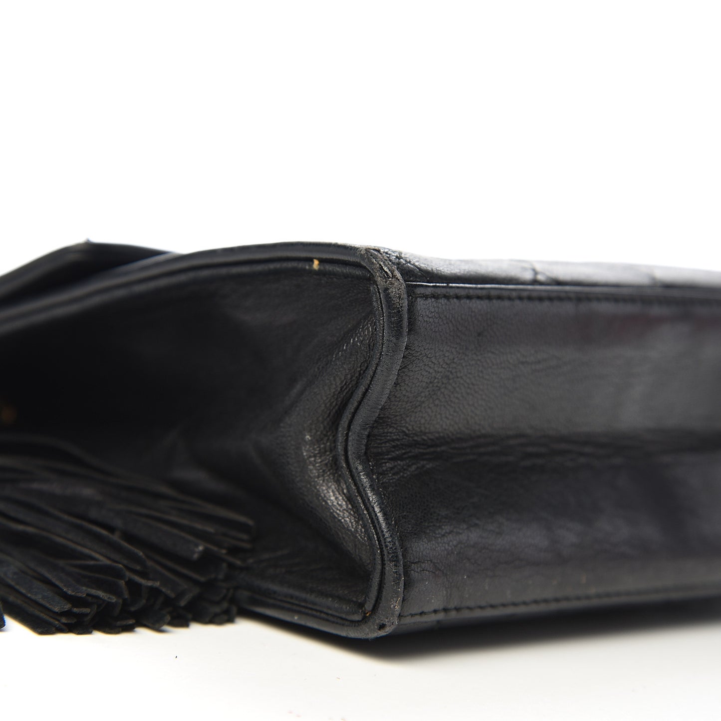 Lambskin Quilted CC Tassel Shoulder Flap Black