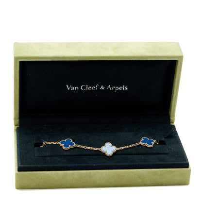 Van Cleef & Arpels 18K Yellow Gold Blue Agate 5 Motifs Vintage Alhambra Bracelet 5 of 5