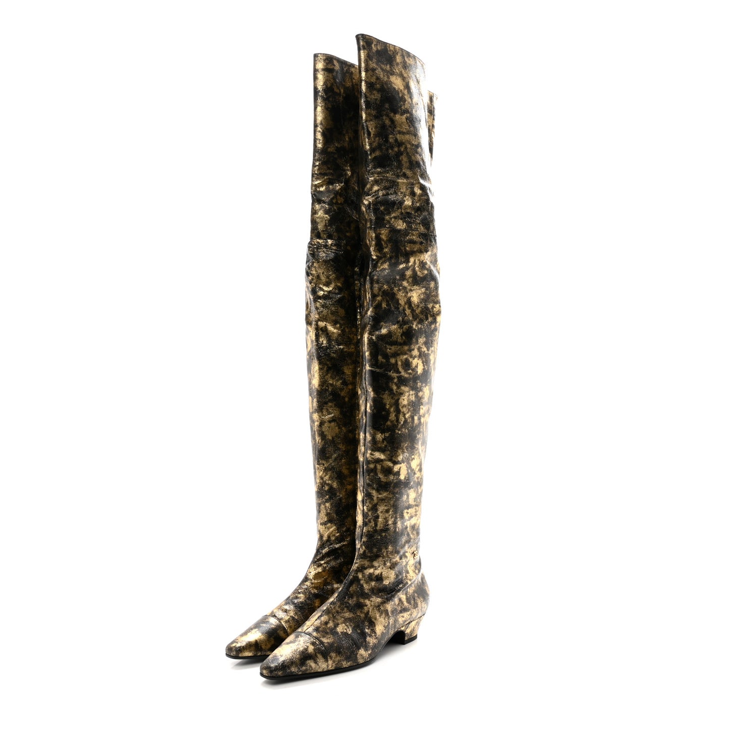 Laminated Goatskin Over the Knee Boots 40 Bronze