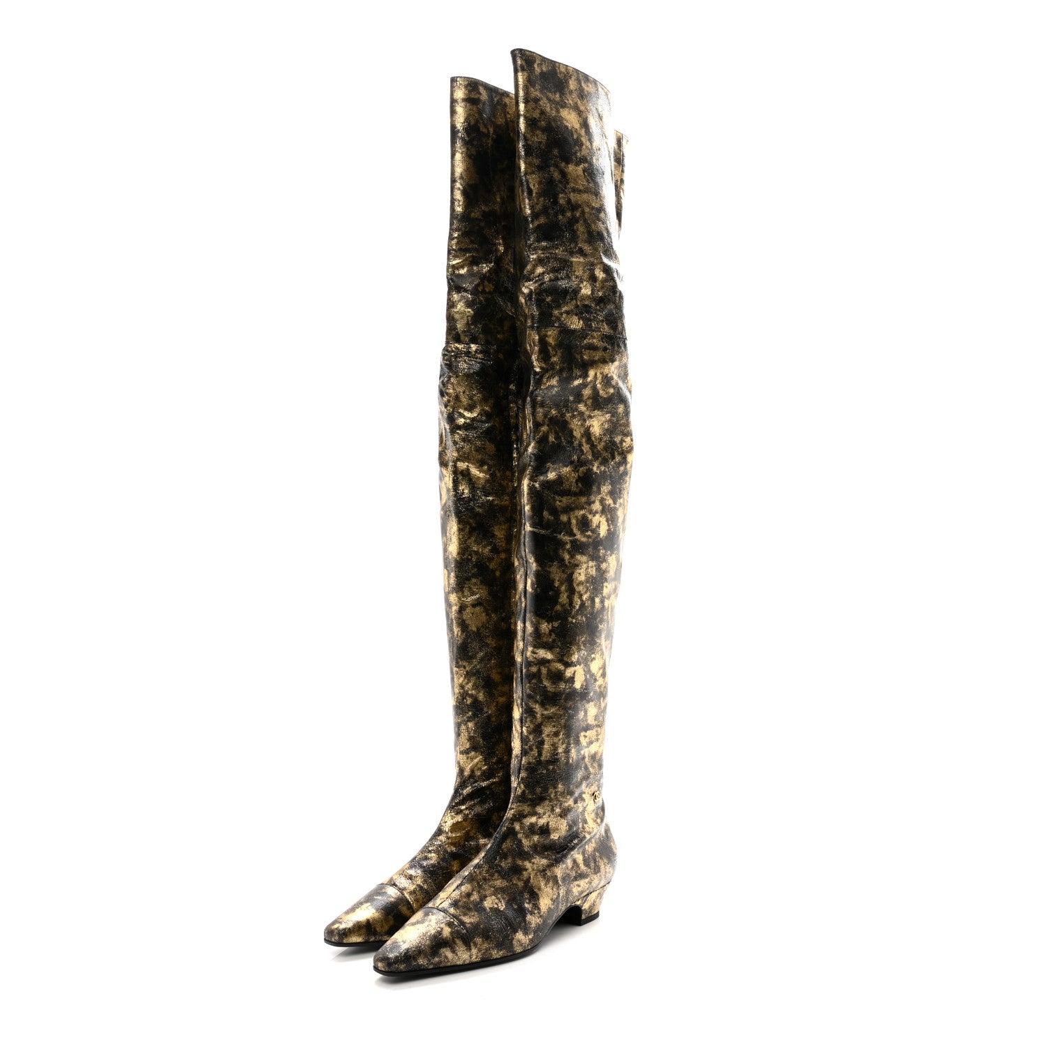 Chanel Laminated Goatskin Over the Knee Boots 40 Bronze 3 of 11