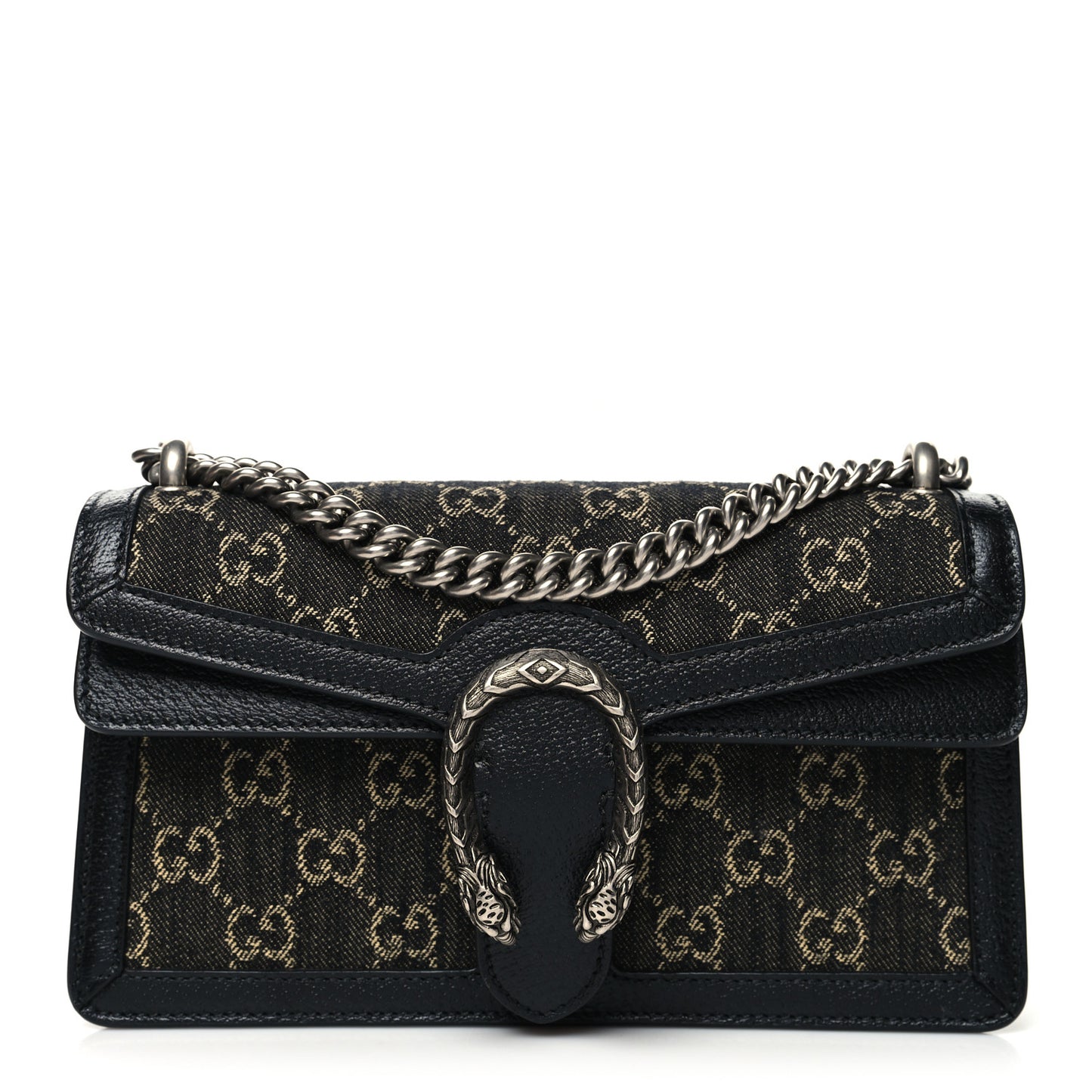 Jacquard Black Denim GG Monogram Textured Dollar Calfskin Small Dionysus Shoulder Bag Black Ivory
