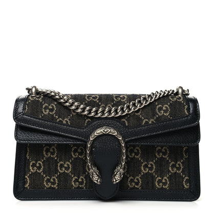 Gucci Jacquard Black Denim GG Monogram Textured Dollar Calfskin Small Dionysus Shoulder Bag Black Ivory 1 of 11