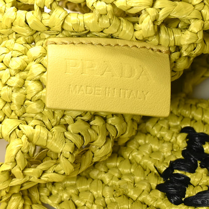 Prada Yarn Raffia Effect Crochet Logo Embroidered Tote Bag Cedro 6 of 9