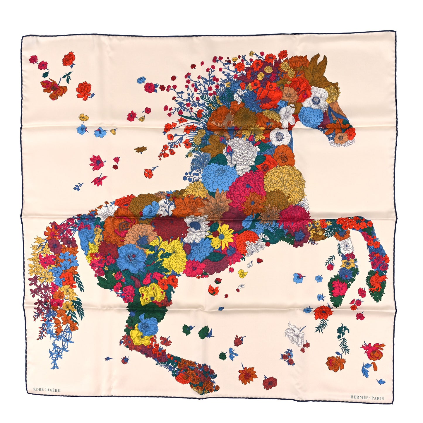 Silk Robe Legere Scarf 90 Creme Bleu Multicolor
