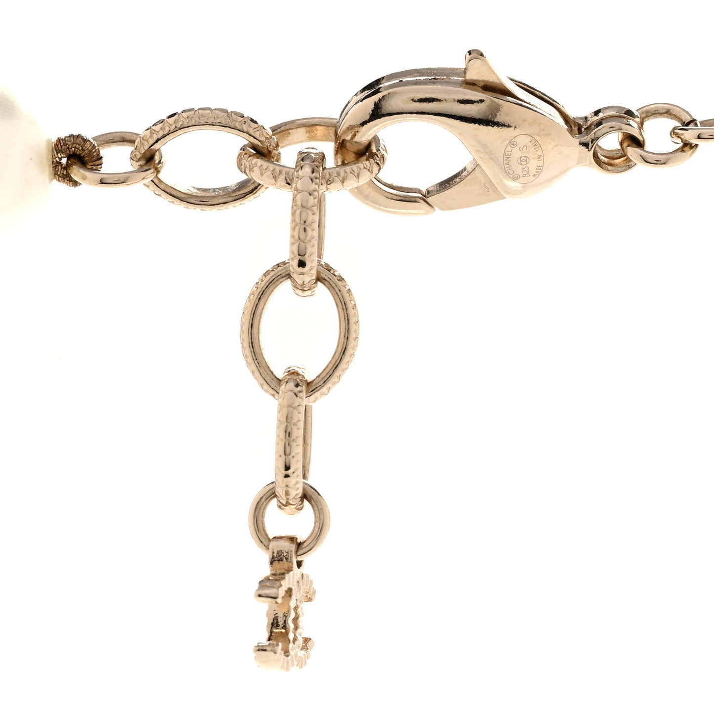 Pearl Crystal CC Necklace Light Gold
