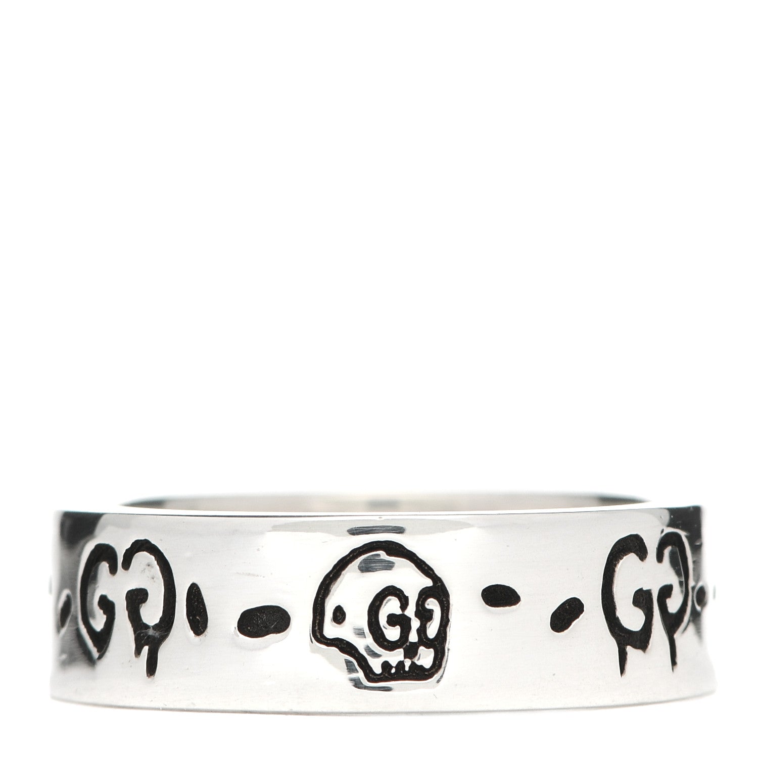 Gucci Sterling Silver Narrow GucciGhost Hamlet Skull Ring 54 6.75 1 of 4