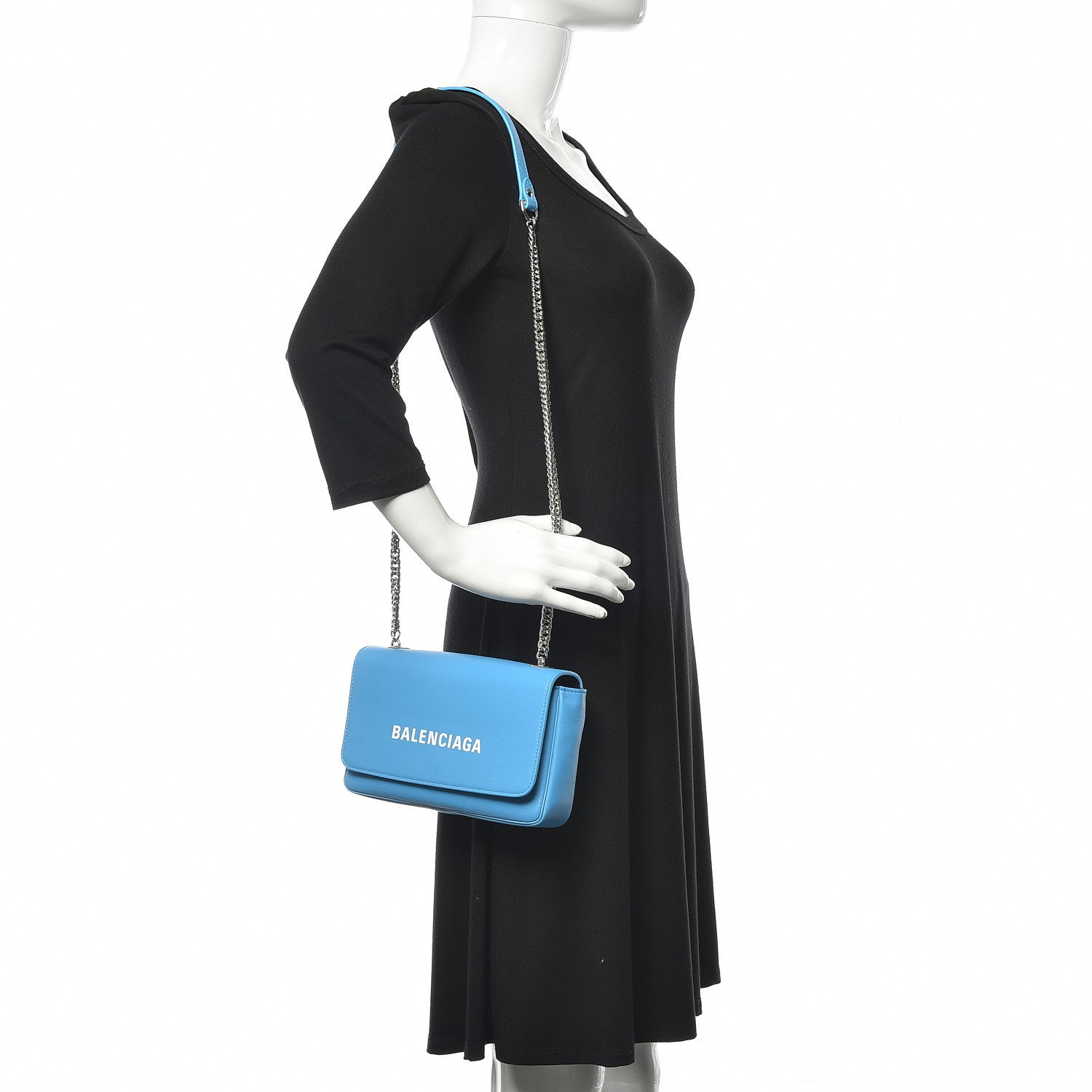 Balenciaga Pebbled Calfskin Logo Everyday Flap Chain Wallet Bright Bleu 2 of 12