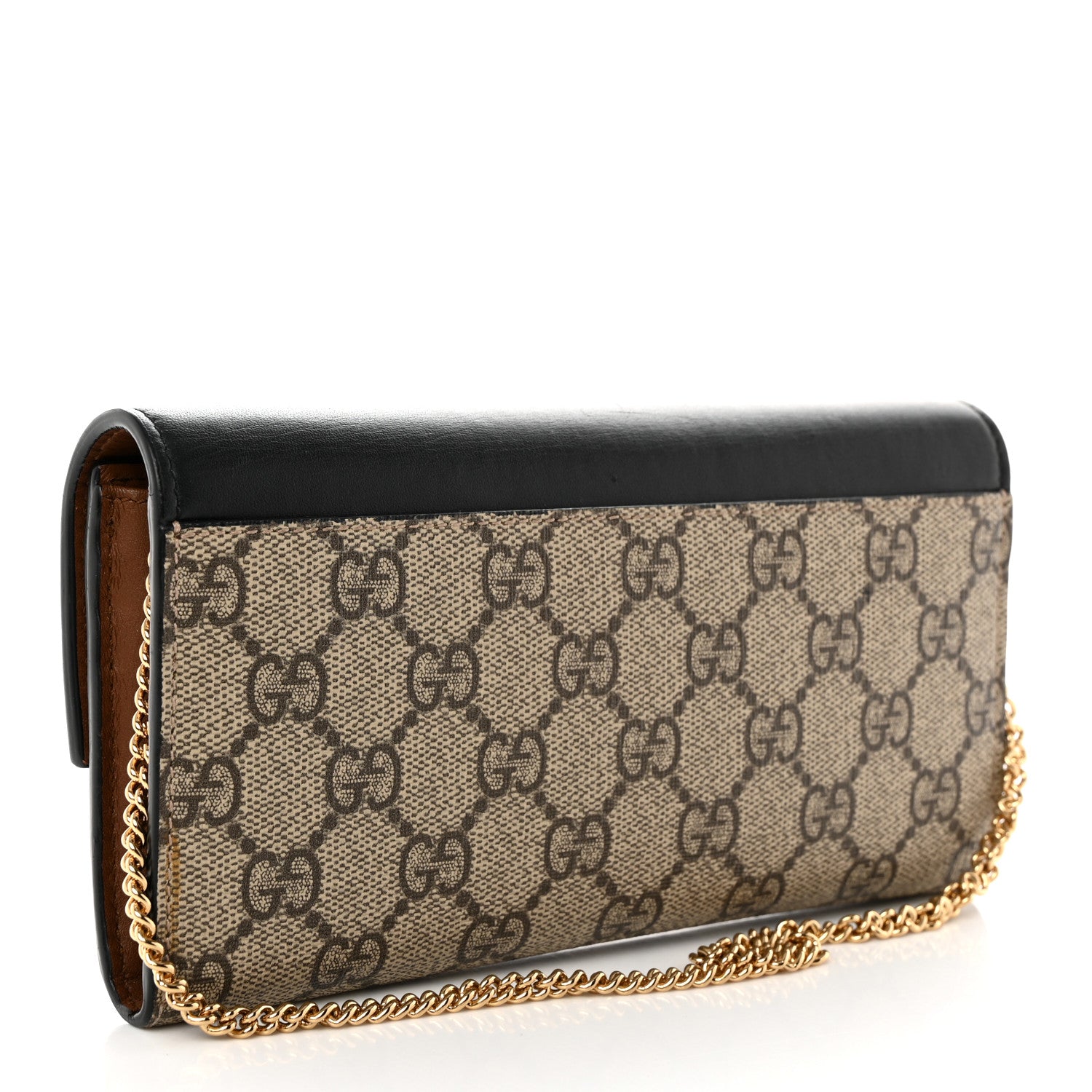 Gucci GG Supreme Monogram Moon Calfskin Padlock Continental Chain Wallet Beige Ebony Black 2 of 10