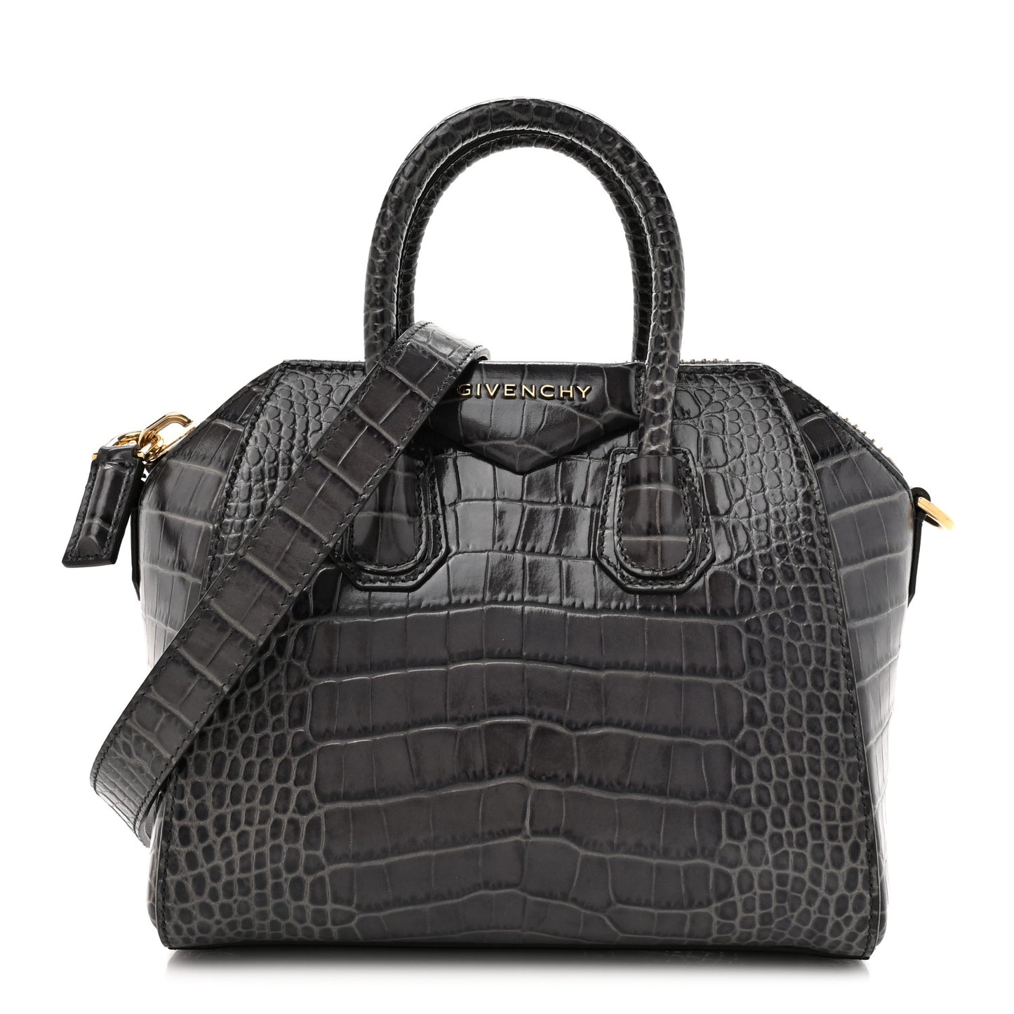 Calfskin Crocodile Embossed Mini Antigona Storm Grey