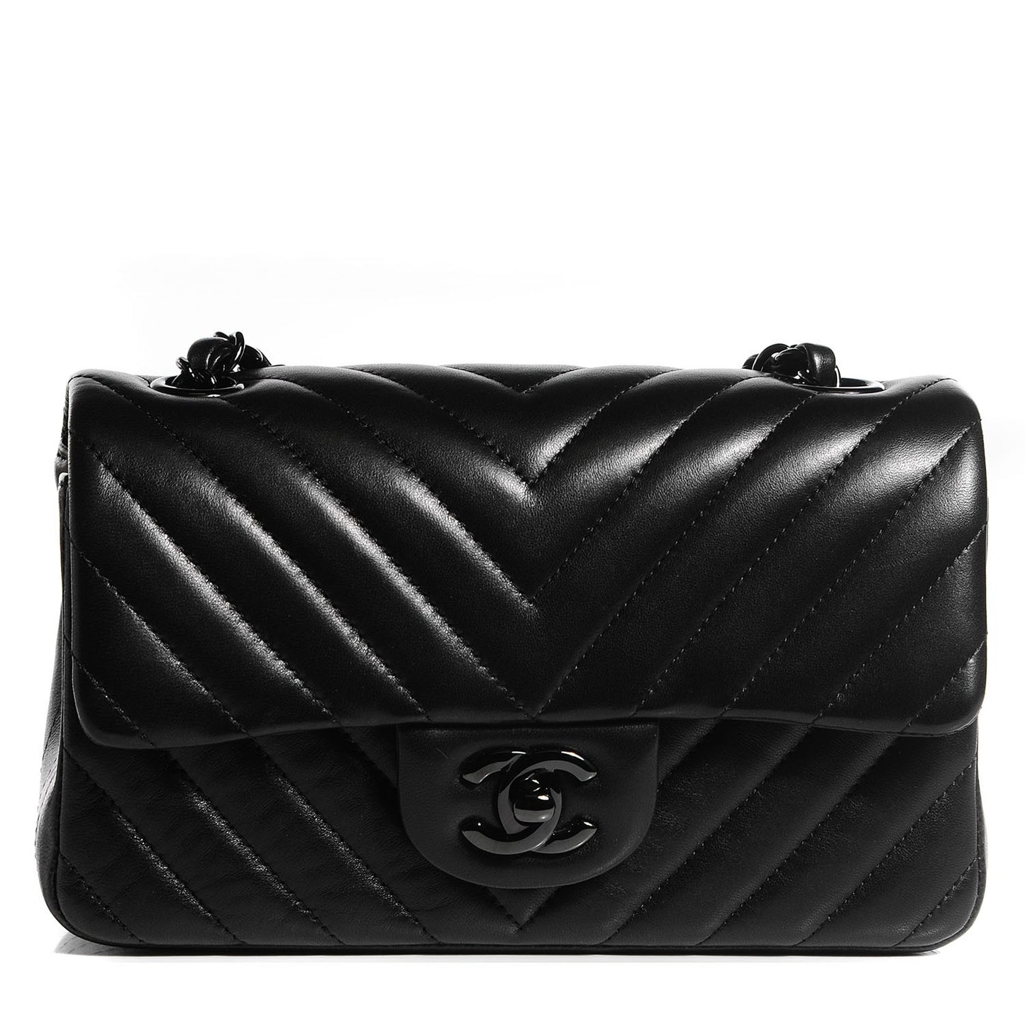 Lambskin Chevron Quilted Mini Rectangular Flap So Black