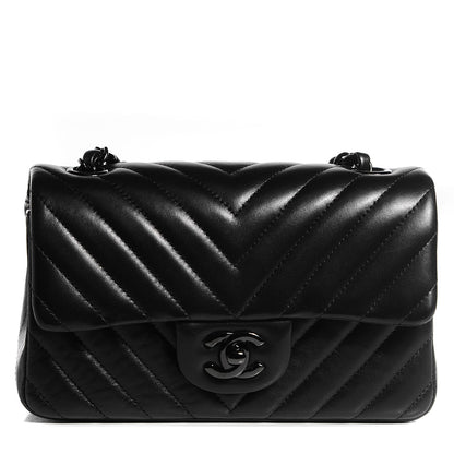 Chanel Lambskin Chevron Quilted Mini Rectangular Flap So Black 1 of 9