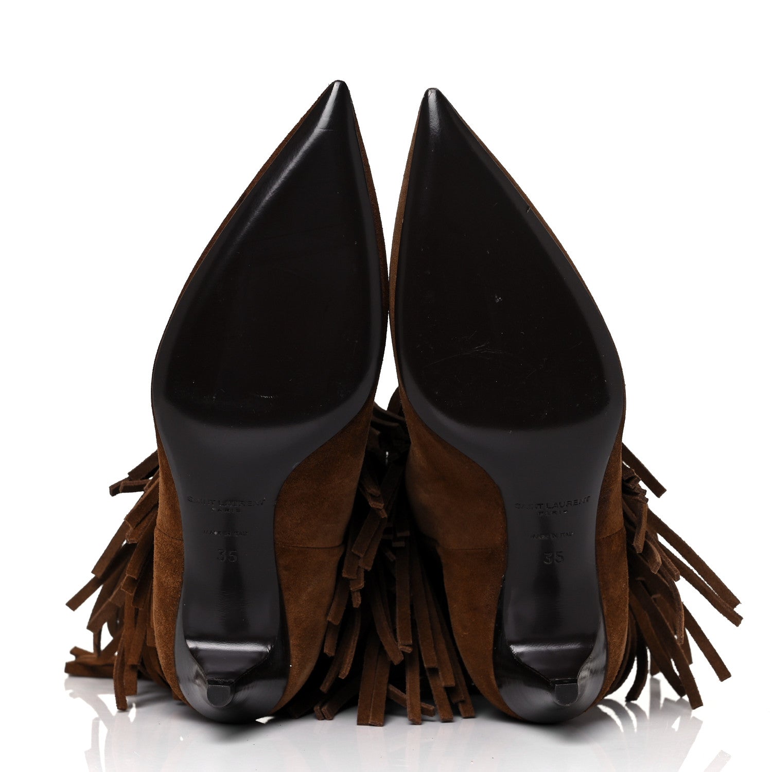 Saint Laurent Suede Fringe Charlotte Ankle Boots 35 Tan 5 of 8