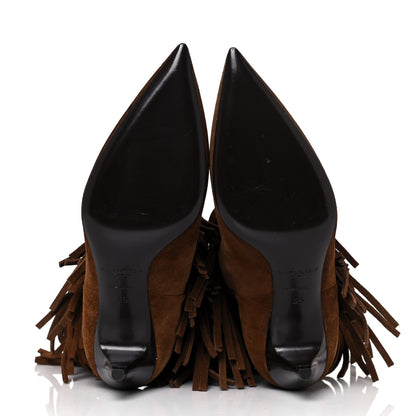 Saint Laurent Suede Fringe Charlotte Ankle Boots 35 Tan 5 of 8