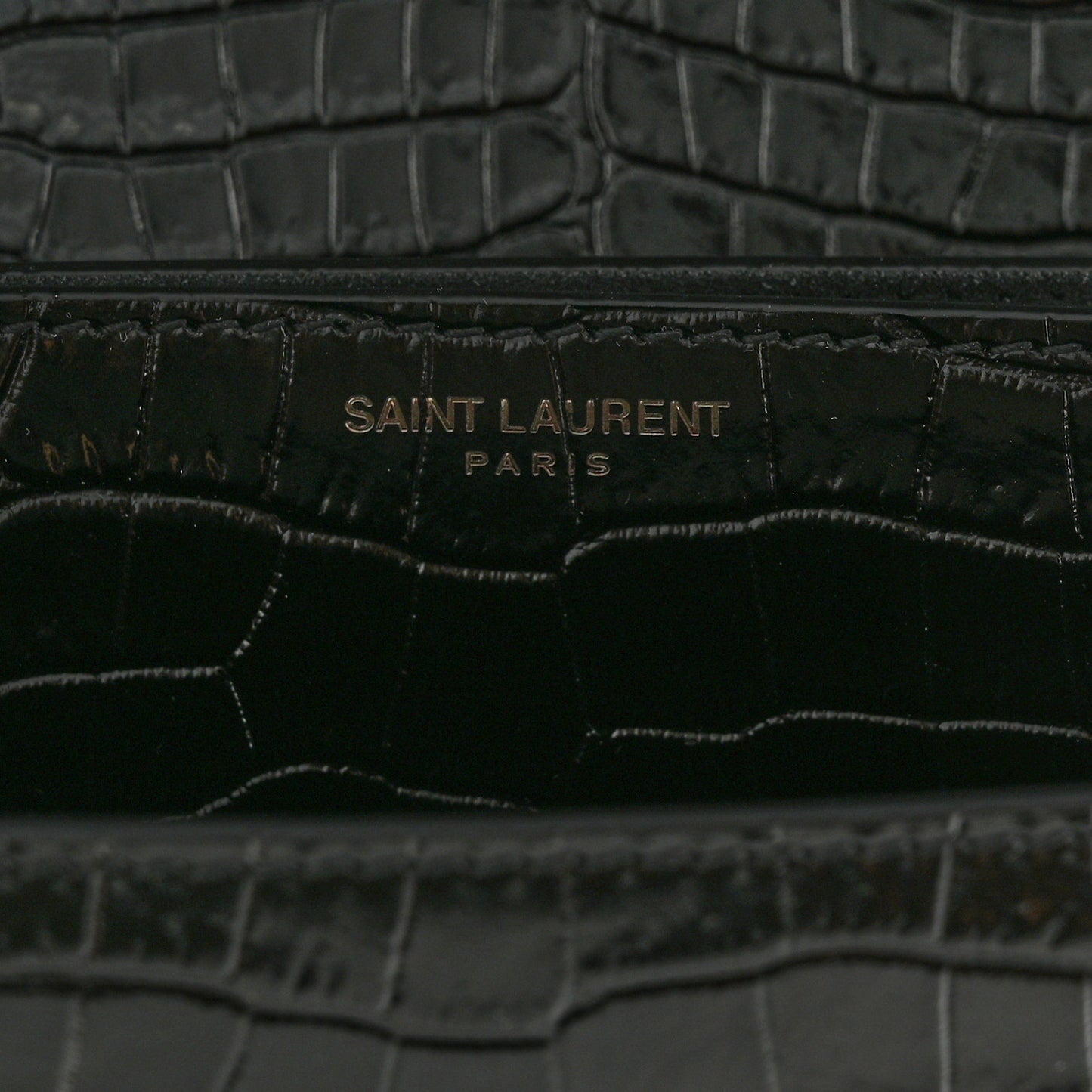Calfskin Crocodile Embossed Medium Monochrome Monogram Sunset Black