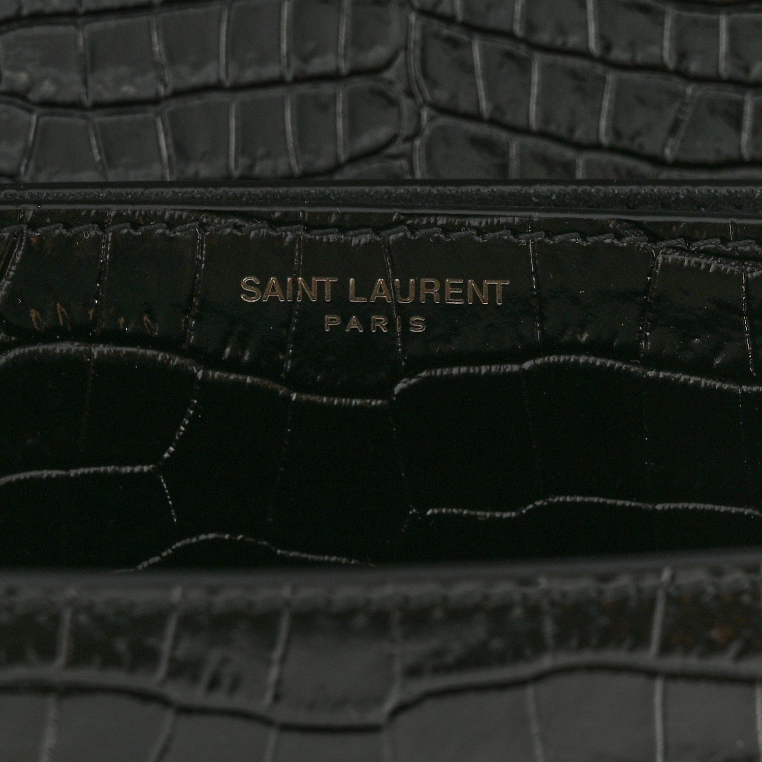 Saint Laurent Calfskin Crocodile Embossed Medium Monochrome Monogram Sunset Black 6 of 11