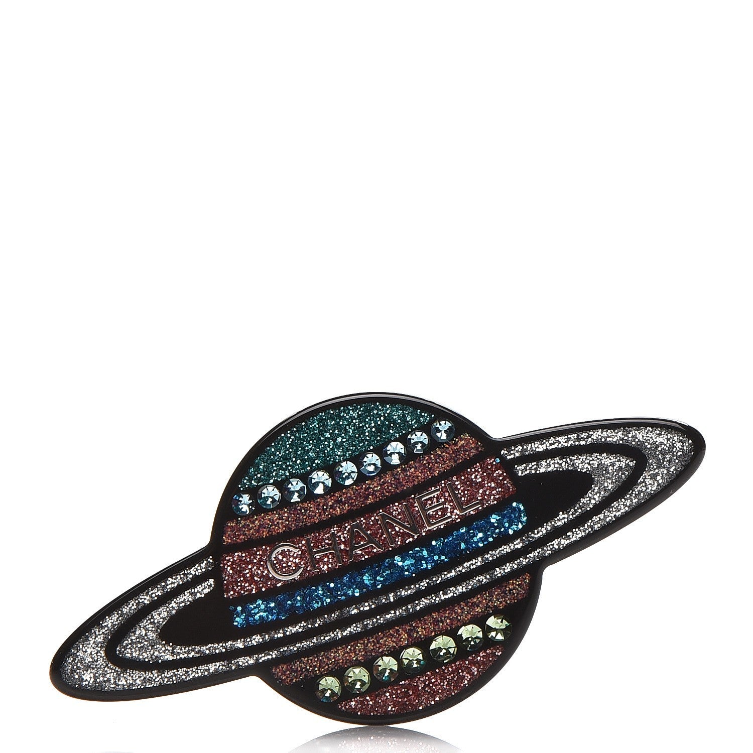 Chanel Glittered Resin Strass Planet Brooch Silver Blue Pink 1 of 5