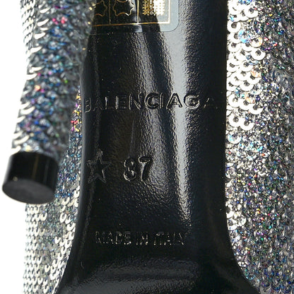 Balenciaga Metallic Sequin Spandex Pointy Toe Knife Booties 37 Silver 6 of 6