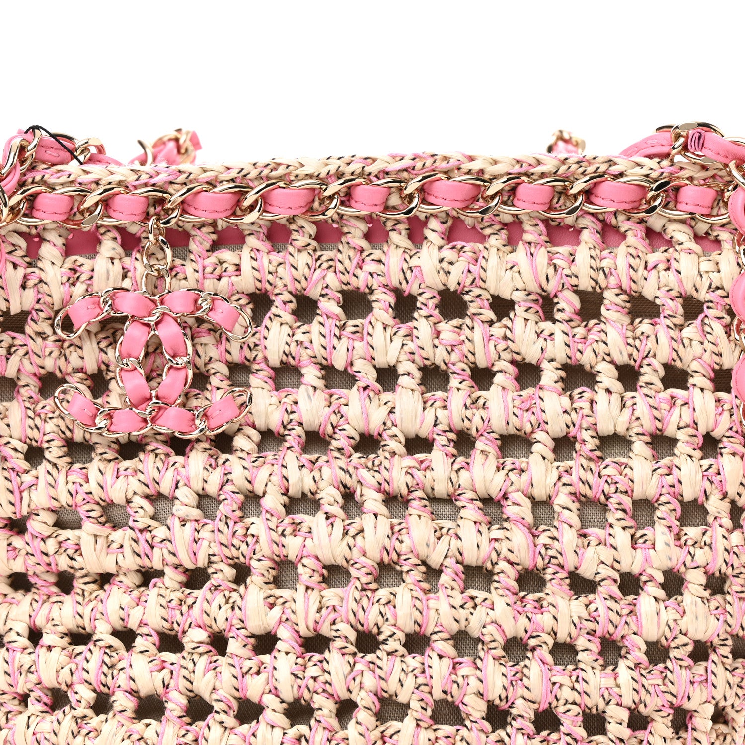Chanel Mixed Fibers Calfskin Crochet Small Shopping Bag Beige Pink 7 of 11