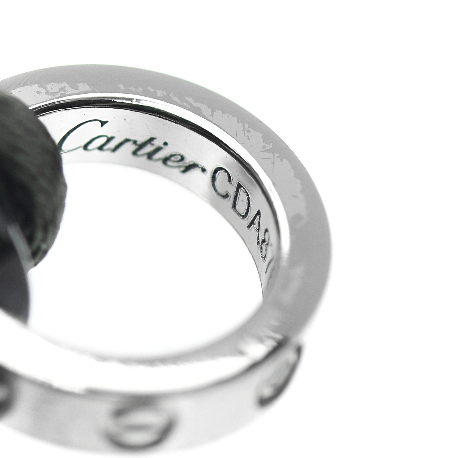 Cartier 18K White Gold Ceramic 4 Diamond LOVE Cord Bracelet Green 3 of 4