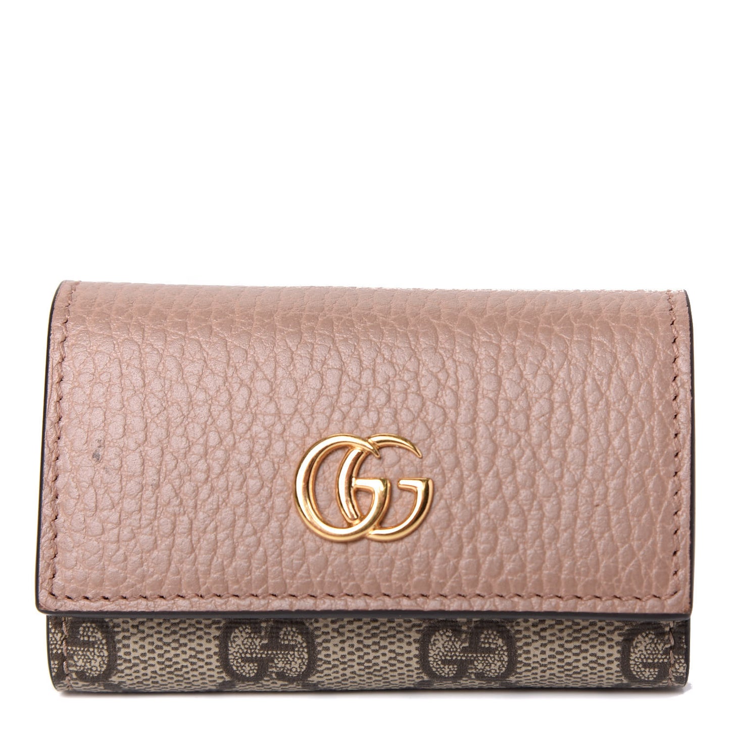 Dollar Calfskin GG Supreme Monogram GG Marmont 6 Key Holder Case Porcelain Rose Beige Ebony