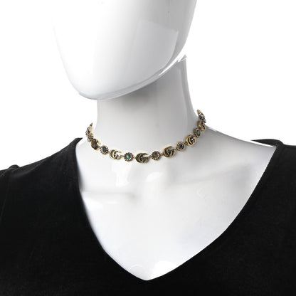 Gucci Metal Crystal Flower Feline Head Choker Aged Gold Multicolor 2 of 7